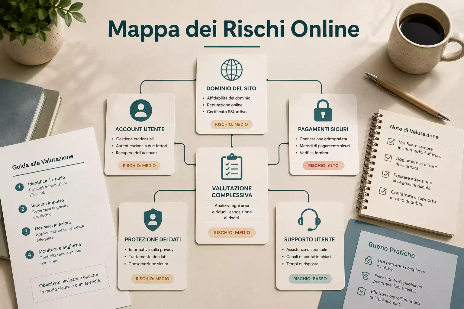 Mappa ordinata dei rischi con controlli su dominio, conto, pagamenti e aiuto